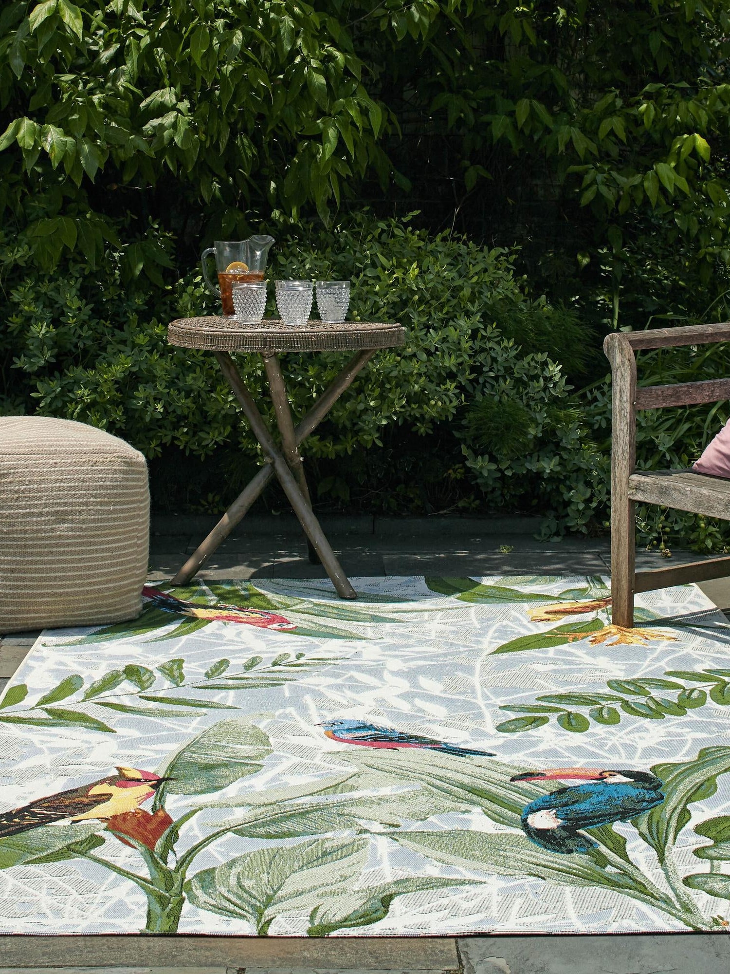 Multicolor 3' 3 x 5' 3 Outdoor Botanical Rectangle Area Rug Weather Resistant for Patio, Deck, Terrace, Balcony, Porch Polypropylene Garden Floral Tropical Carpet for Sale at Rug Engine