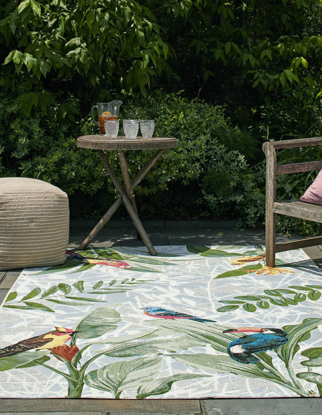 Multicolor 3' 3 x 5' 3 Outdoor Botanical Rectangle Area Rug Weather Resistant for Patio, Deck, Terrace, Balcony, Porch Polypropylene Garden Floral Tropical Carpet for Sale at Rug Engine