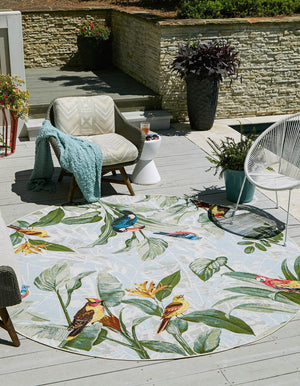Multicolor 6' 1 x 6' 1 Outdoor Botanical Round Area Rug Weather Resistant for Patio, Deck, Terrace, Balcony, Porch Polypropylene Garden Floral Tropical Carpet for Sale at Rug Engine