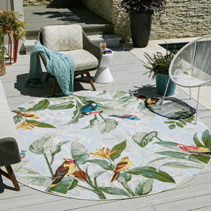 Multicolor 10' x 10' Outdoor Botanical Round Area Rug Weather Resistant for Patio, Deck, Terrace, Balcony, Porch