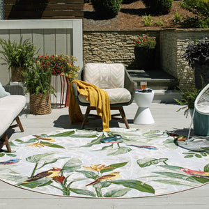 Multicolor 10' x 10' Outdoor Botanical Round Area Rug Weather Resistant for Patio, Deck, Terrace, Balcony, Porch