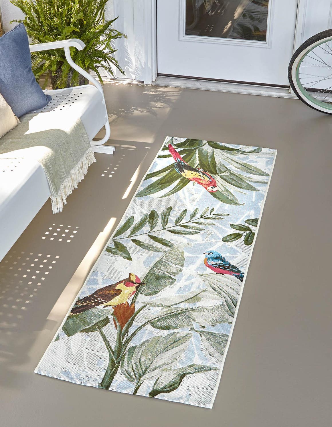 Multicolor 2' 7 x 11' Outdoor Botanical Runner Area Rug Weather Resistant for Patio, Deck, Terrace, Balcony, Porch Polypropylene Garden Floral Tropical Carpet for Sale at Rug Engine