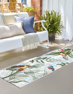 Multicolor 2' 7 x 7' 1 Outdoor Botanical Runner Area Rug Weather Resistant for Patio, Deck, Terrace, Balcony, Porch