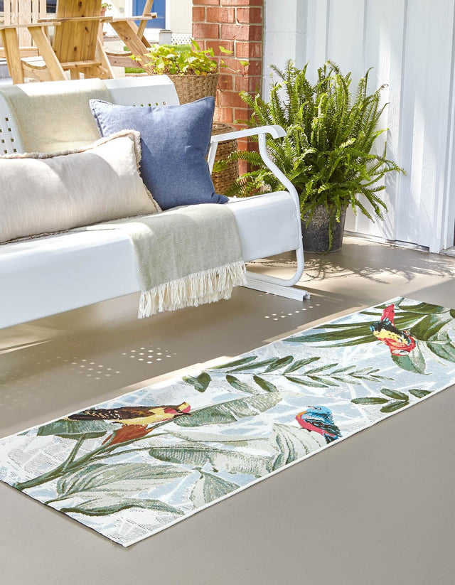 Multicolor 2' 7 x 7' 1 Outdoor Botanical Runner Area Rug Weather Resistant for Patio, Deck, Terrace, Balcony, Porch