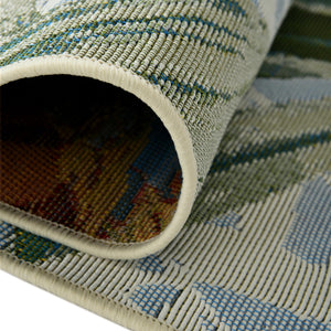 Multicolor 2' 7 x 7' 1 Outdoor Botanical Runner Area Rug Weather Resistant for Patio, Deck, Terrace, Balcony, Porch