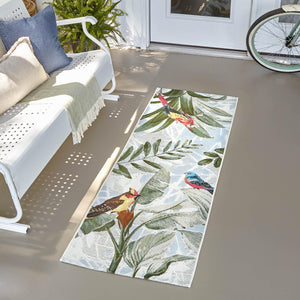 Multicolor 2' 7 x 7' 1 Outdoor Botanical Runner Area Rug Weather Resistant for Patio, Deck, Terrace, Balcony, Porch