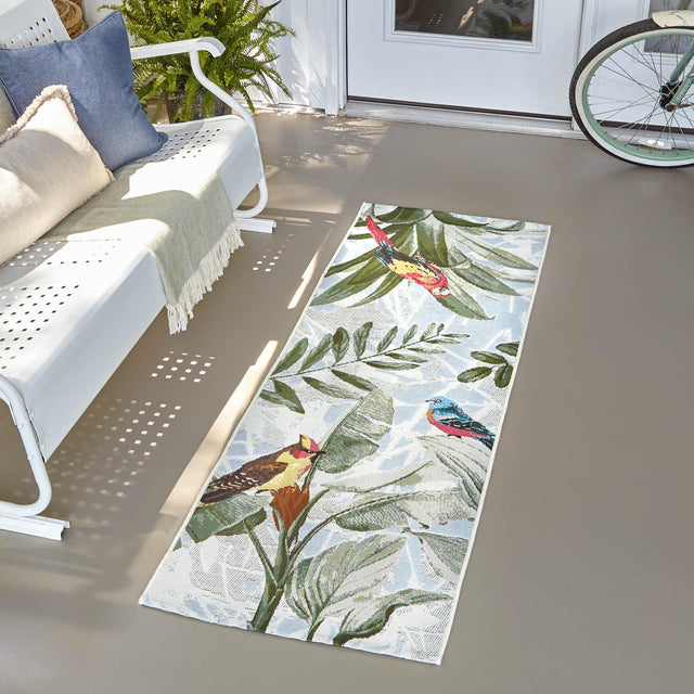 Multicolor 2' 7 x 7' 1 Outdoor Botanical Runner Area Rug Weather Resistant for Patio, Deck, Terrace, Balcony, Porch