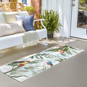 Multicolor 2' 7 x 7' 1 Outdoor Botanical Runner Area Rug Weather Resistant for Patio, Deck, Terrace, Balcony, Porch