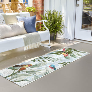 Multicolor 2' 7 x 5' 3 Outdoor Botanical Runner Area Rug Weather Resistant for Patio, Deck, Terrace, Balcony, Porch Polypropylene Garden Floral Tropical Carpet for Sale at Rug Engine