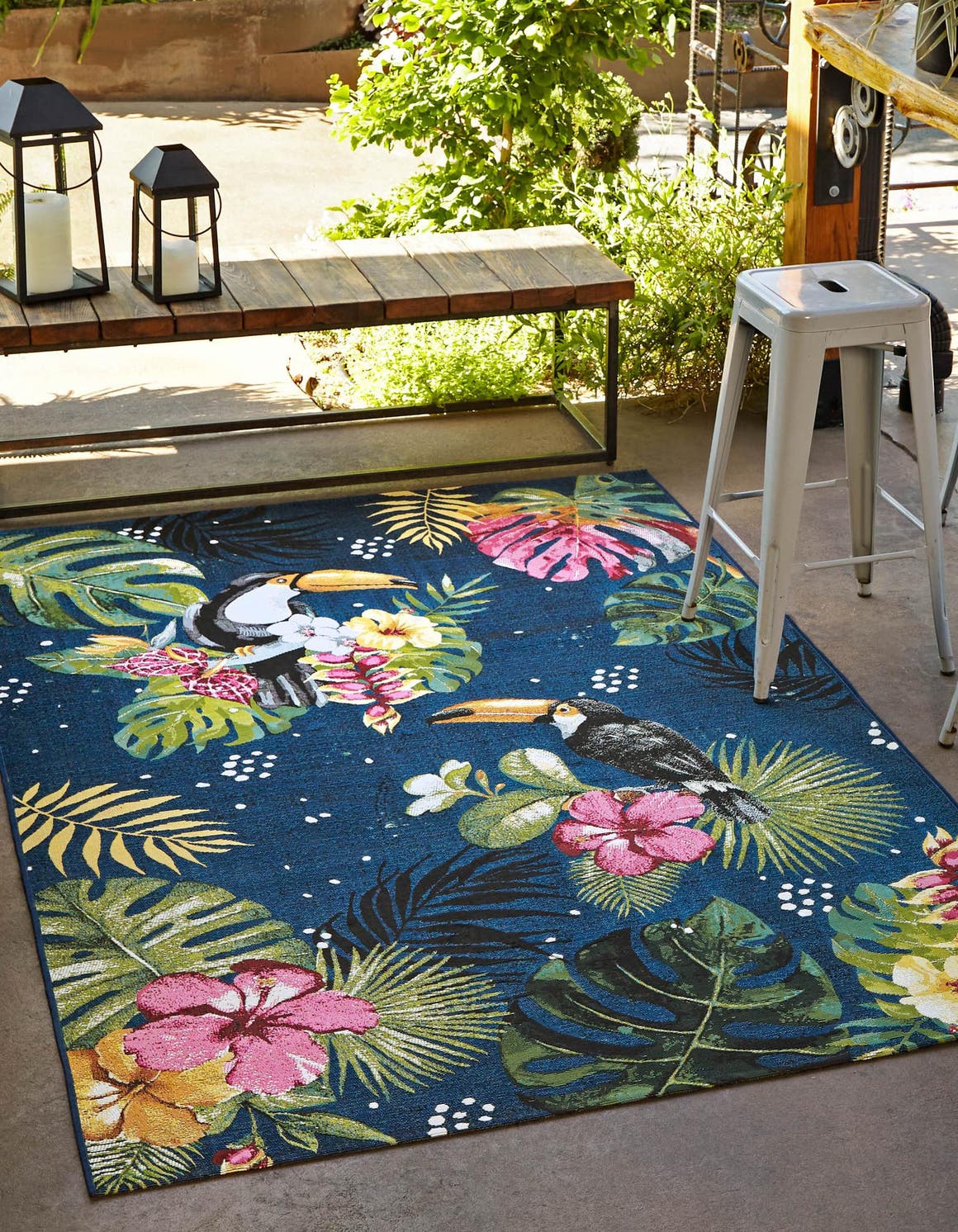 Multicolor 4' x 6' Outdoor Botanical Rectangle Area Rug Weather Resistant for Patio, Deck, Terrace, Balcony, Porch Polypropylene Garden Floral Tropical Carpet for Sale at Rug Engine