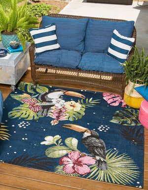Multicolor 6' x 6' Outdoor Botanical Square Area Rug Weather Resistant for Patio, Deck, Terrace, Balcony, Porch Polypropylene Garden Floral Tropical Carpet for Sale at Rug Engine