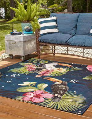 Multicolor 6' x 6' Outdoor Botanical Square Area Rug Weather Resistant for Patio, Deck, Terrace, Balcony, Porch Polypropylene Garden Floral Tropical Carpet for Sale at Rug Engine