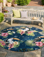 Multicolor 7' 10 x 7' 10 Outdoor Botanical Round Area Rug Weather Resistant for Patio, Deck, Terrace, Balcony, Porch Polypropylene Garden Floral Tropical Carpet for Sale at Rug Engine