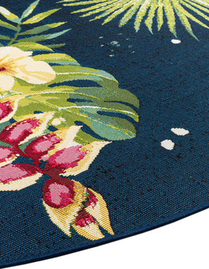 Multicolor 7' 10 x 7' 10 Outdoor Botanical Round Area Rug Weather Resistant for Patio, Deck, Terrace, Balcony, Porch Polypropylene Garden Floral Tropical Carpet for Sale at Rug Engine