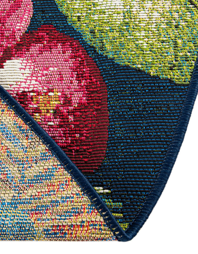 Multicolor 7' 10 x 7' 10 Outdoor Botanical Round Area Rug Weather Resistant for Patio, Deck, Terrace, Balcony, Porch Polypropylene Garden Floral Tropical Carpet for Sale at Rug Engine