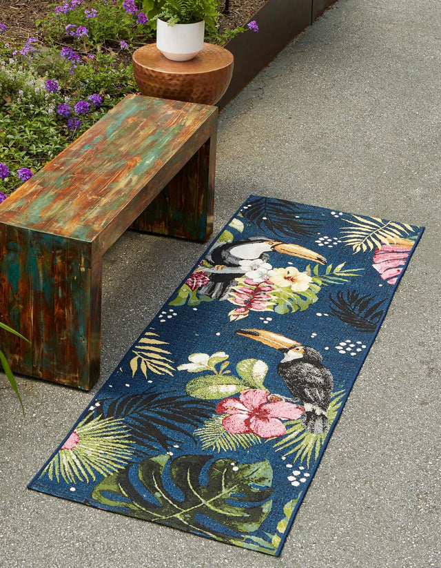 Multicolor 2' x 6' Outdoor Botanical Runner Area Rug Weather Resistant for Patio, Deck, Terrace, Balcony, Porch Polypropylene Garden Floral Tropical Carpet for Sale at Rug Engine
