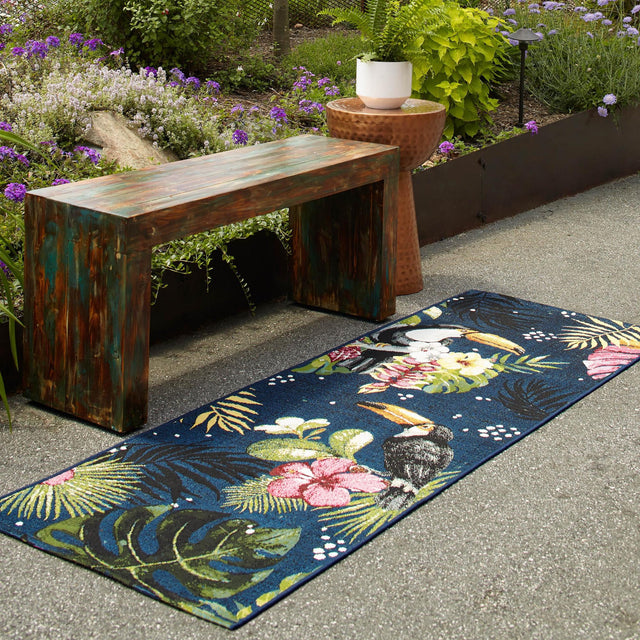Multicolor 2' 7 x 5' 3 Outdoor Botanical Runner Area Rug Weather Resistant for Patio, Deck, Terrace, Balcony, Porch Polypropylene Garden Floral Tropical Carpet for Sale at Rug Engine