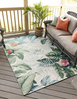 Multicolor 6' 1 x 9' Outdoor Botanical Rectangle Area Rug Weather Resistant for Patio, Deck, Terrace, Balcony, Porch Polypropylene Garden Floral Tropical Carpet for Sale at Rug Engine