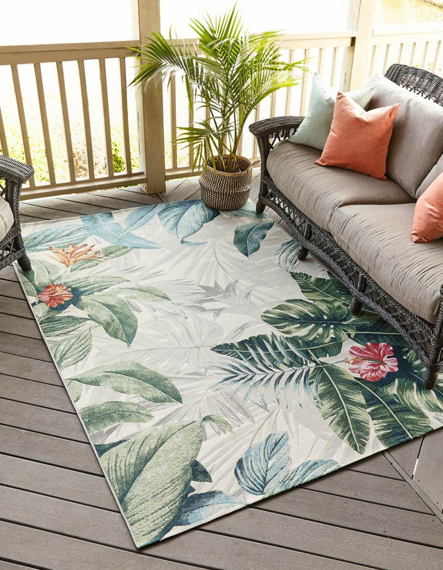 Multicolor 10' x 14' 2 Outdoor Botanical Rectangle Area Rug Weather Resistant for Patio, Deck, Terrace, Balcony, Porch Polypropylene Garden Floral Tropical Carpet for Sale at Rug Engine