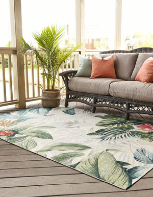 Multicolor 4' x 6' Outdoor Botanical Rectangle Area Rug Weather Resistant for Patio, Deck, Terrace, Balcony, Porch Polypropylene Garden Floral Tropical Carpet for Sale at Rug Engine