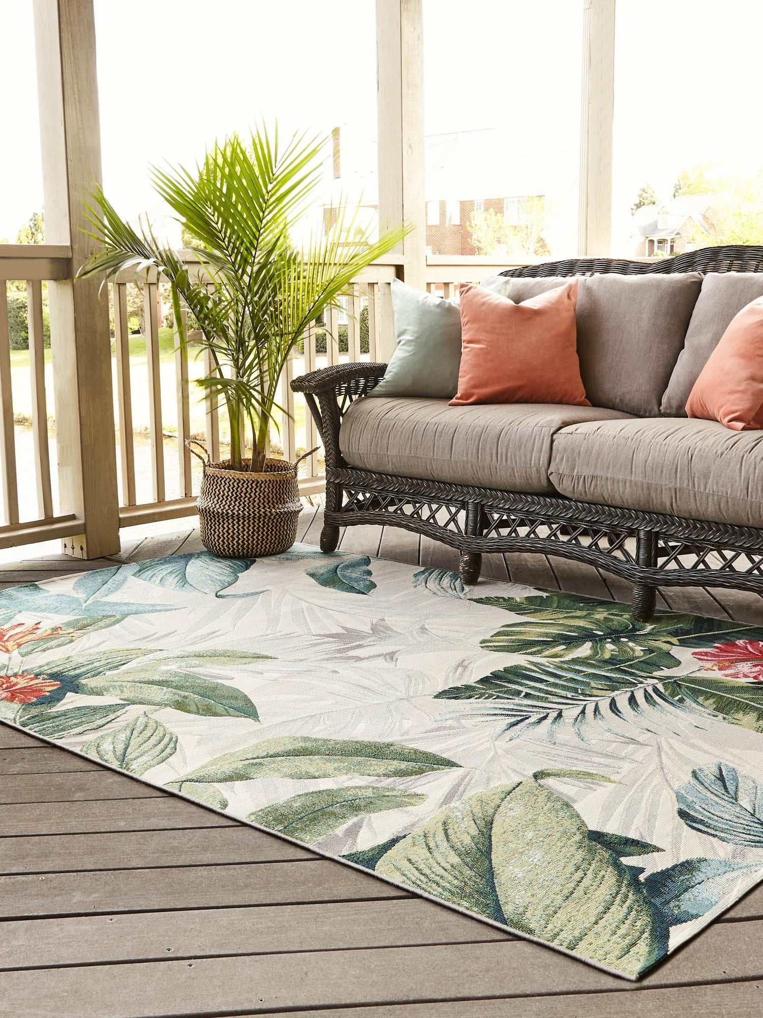 Multicolor 10' x 14' 2 Outdoor Botanical Rectangle Area Rug Weather Resistant for Patio, Deck, Terrace, Balcony, Porch Polypropylene Garden Floral Tropical Carpet for Sale at Rug Engine