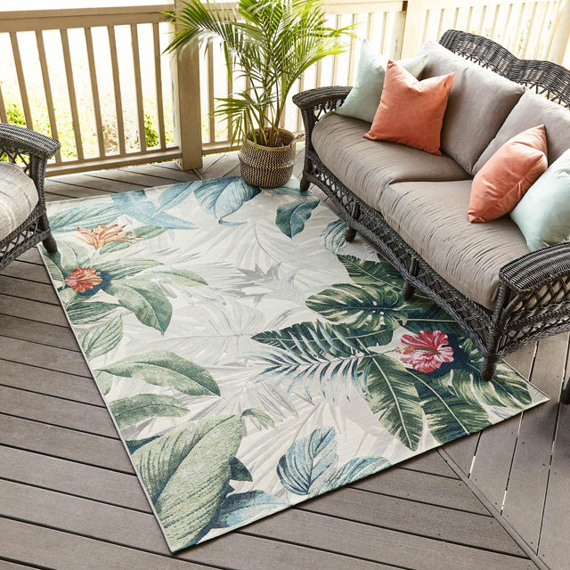 Multicolor 4' x 6' Outdoor Botanical Rectangle Area Rug Weather Resistant for Patio, Deck, Terrace, Balcony, Porch Polypropylene Garden Floral Tropical Carpet for Sale at Rug Engine