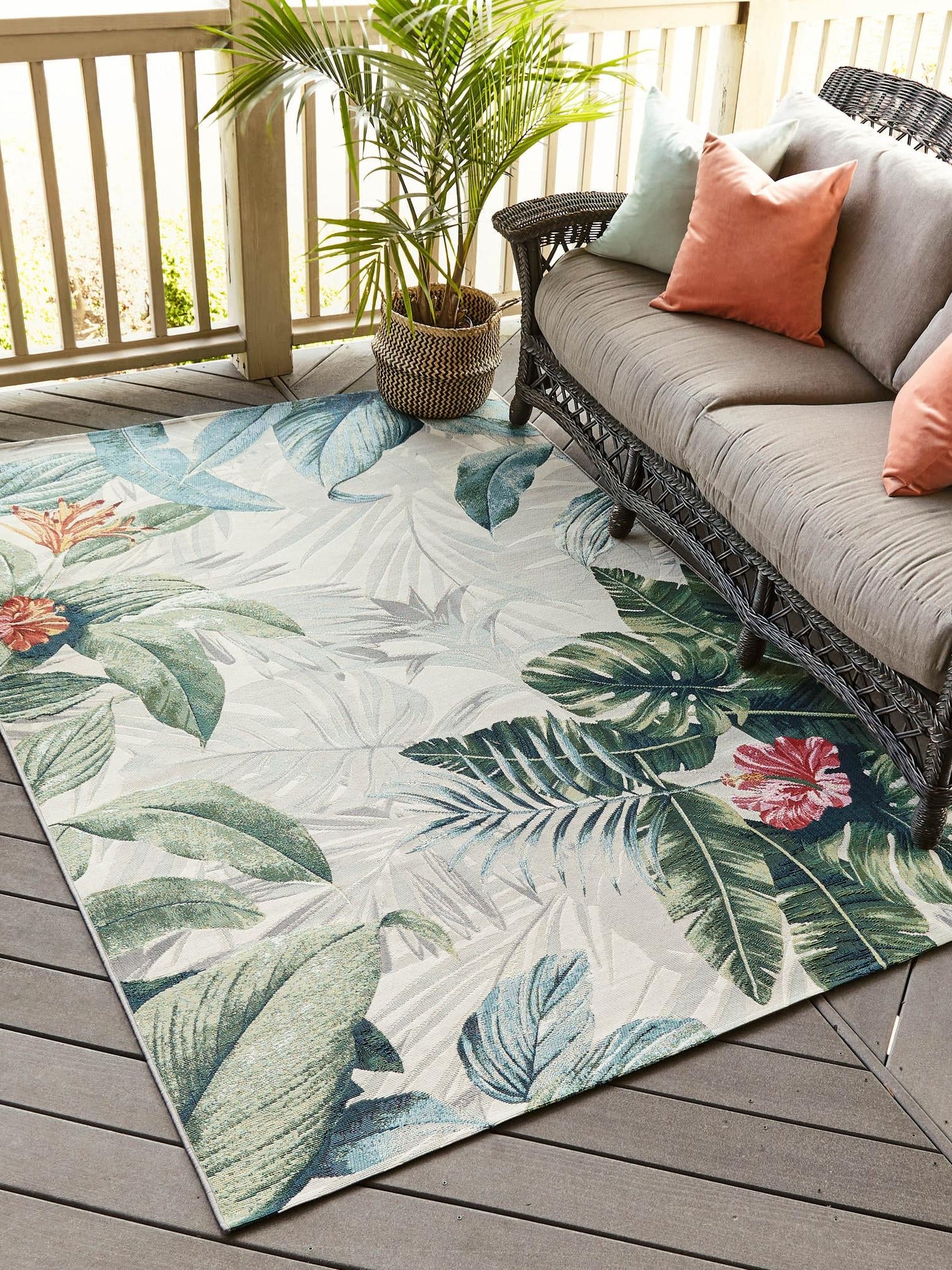 Multicolor 5' 3 x 8' Outdoor Botanical Rectangle Area Rug Weather Resistant for Patio, Deck, Terrace, Balcony, Porch Polypropylene Garden Floral Tropical Carpet for Sale at Rug Engine