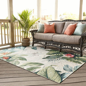 Multicolor 7' 10 x 11' Outdoor Botanical Rectangle Area Rug Weather Resistant for Patio, Deck, Terrace, Balcony, Porch Polypropylene Garden Floral Tropical Carpet for Sale at Rug Engine