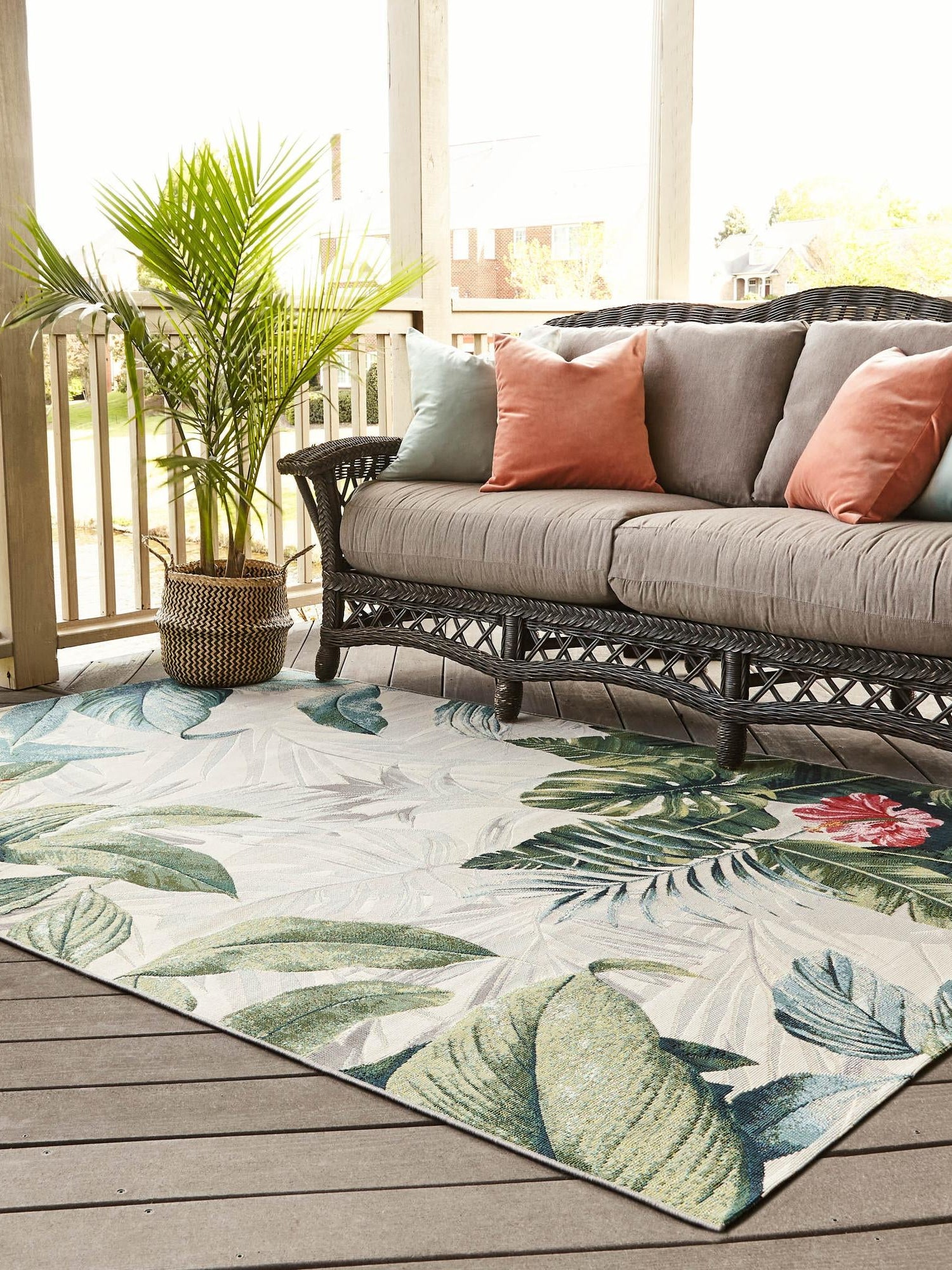 Multicolor 10' x 12' Outdoor Botanical Rectangle Area Rug Weather Resistant for Patio, Deck, Terrace, Balcony, Porch Polypropylene Garden Floral Tropical Carpet for Sale at Rug Engine