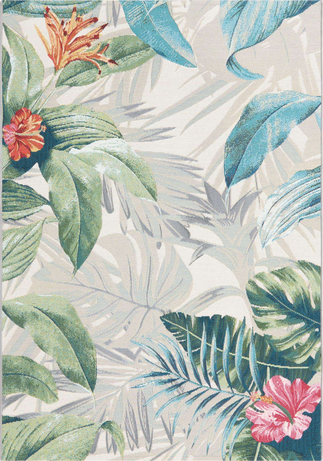 Multicolor 4' x 6' Outdoor Botanical Rectangle Area Rug Weather Resistant for Patio, Deck, Terrace, Balcony, Porch Polypropylene Garden Floral Tropical Carpet for Sale at Rug Engine