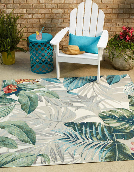 Multicolor 5' 3 x 5' 3 Outdoor Botanical Square Area Rug Weather Resistant for Patio, Deck, Terrace, Balcony, Porch