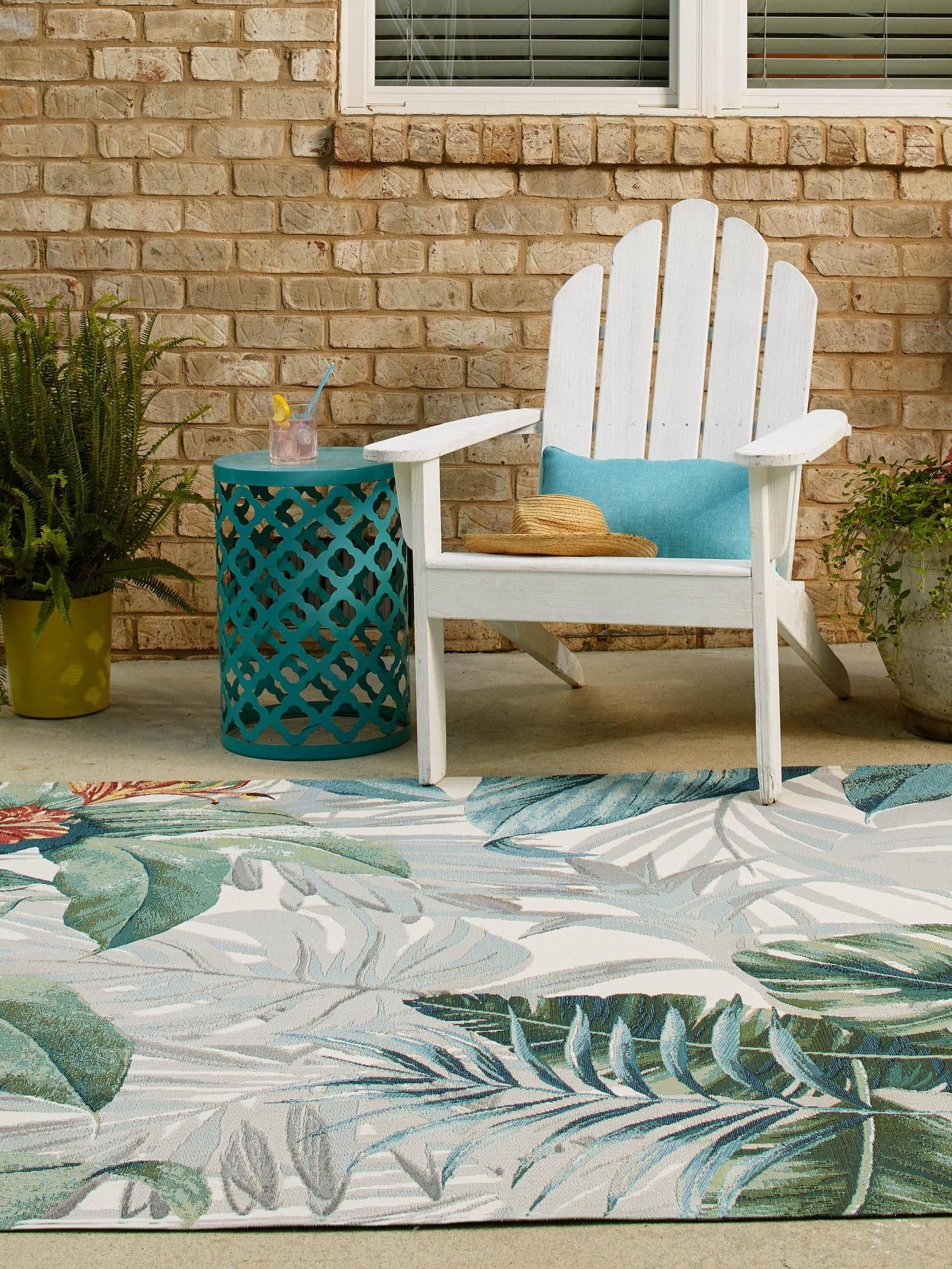Multicolor 10' x 10' Outdoor Botanical Square Area Rug Weather Resistant for Patio, Deck, Terrace, Balcony, Porch Polypropylene Garden Floral Tropical Carpet for Sale at Rug Engine