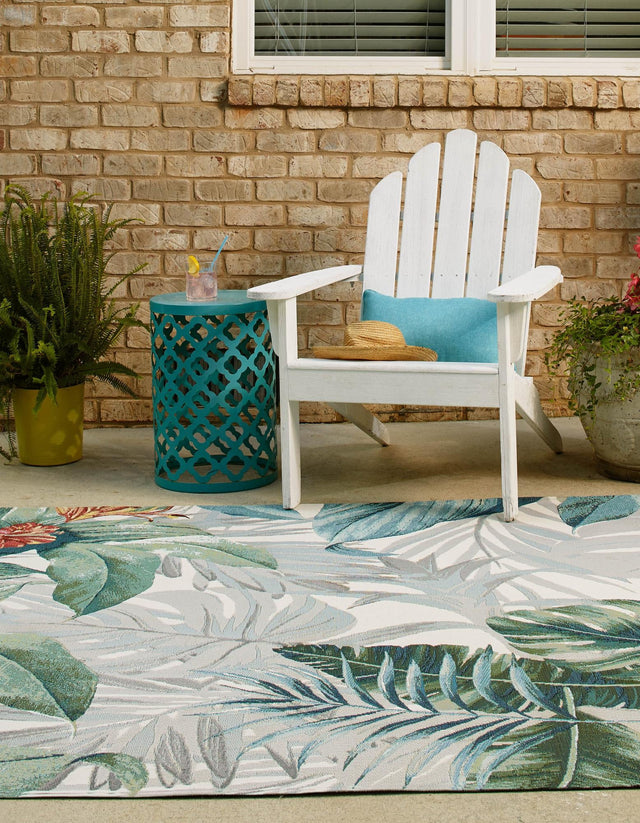 Multicolor 10' x 10' Outdoor Botanical Square Area Rug Weather Resistant for Patio, Deck, Terrace, Balcony, Porch