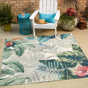 Multicolor 12' x 12' Outdoor Botanical Square Area Rug Weather Resistant for Patio, Deck, Terrace, Balcony, Porch Polypropylene Garden Floral Tropical Carpet for Sale at Rug Engine