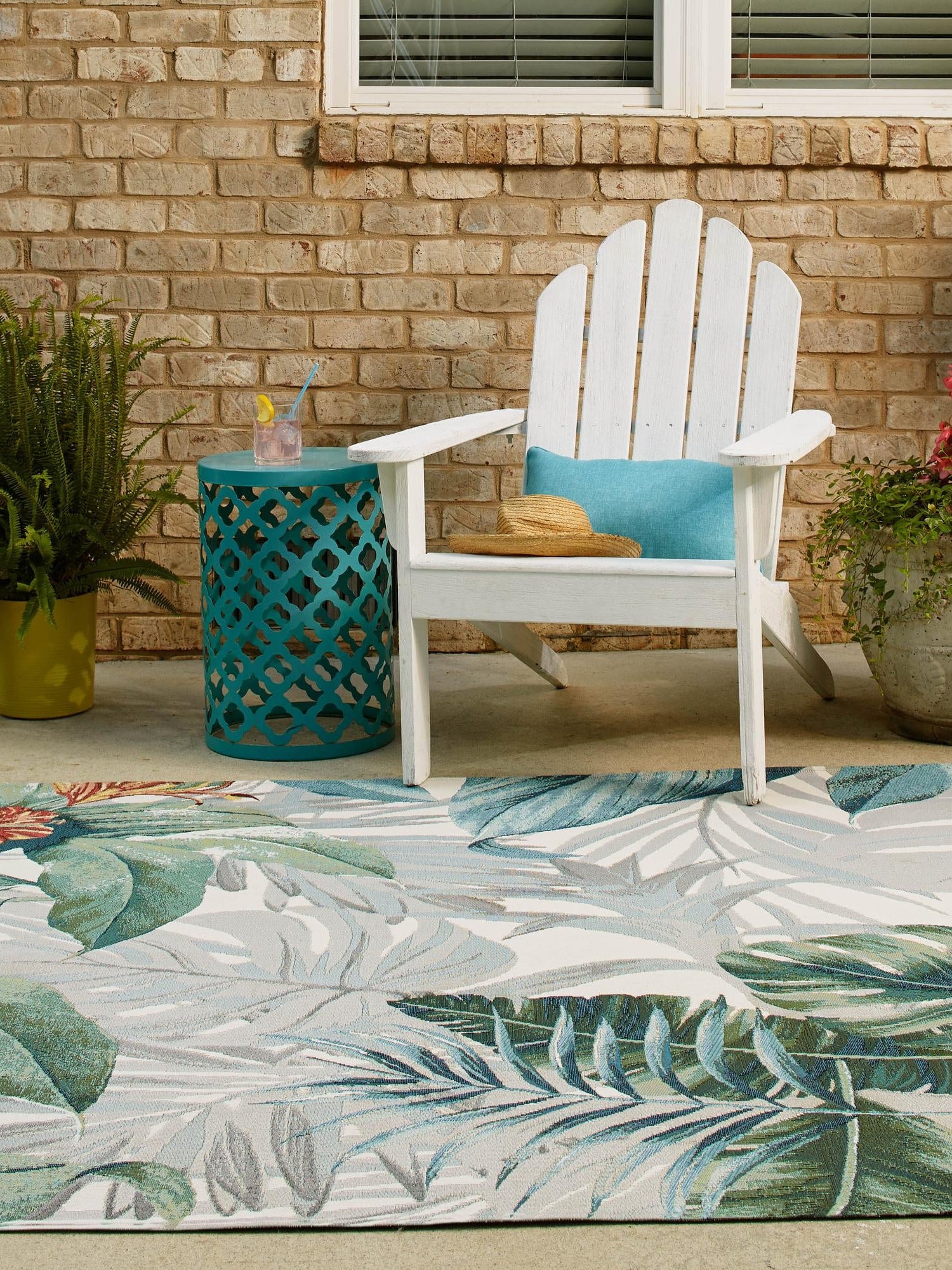 Multicolor 7' 10 x 7' 10 Outdoor Botanical Square Area Rug Weather Resistant for Patio, Deck, Terrace, Balcony, Porch Polypropylene Garden Floral Tropical Carpet for Sale at Rug Engine