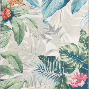 Multicolor 6' x 6' Outdoor Botanical Square Area Rug Weather Resistant for Patio, Deck, Terrace, Balcony, Porch Polypropylene Garden Floral Tropical Carpet for Sale at Rug Engine