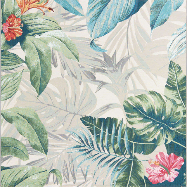 Multicolor 6' x 6' Outdoor Botanical Square Area Rug Weather Resistant for Patio, Deck, Terrace, Balcony, Porch Polypropylene Garden Floral Tropical Carpet for Sale at Rug Engine