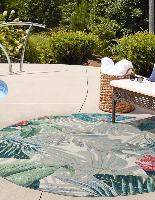 Multicolor 8' x 8' Outdoor Botanical Round Rug