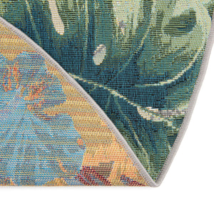 Multicolor 12' x 12' Outdoor Botanical Round Area Rug Weather Resistant for Patio, Deck, Terrace, Balcony, Porch Polypropylene Garden Floral Tropical Carpet for Sale at Rug Engine