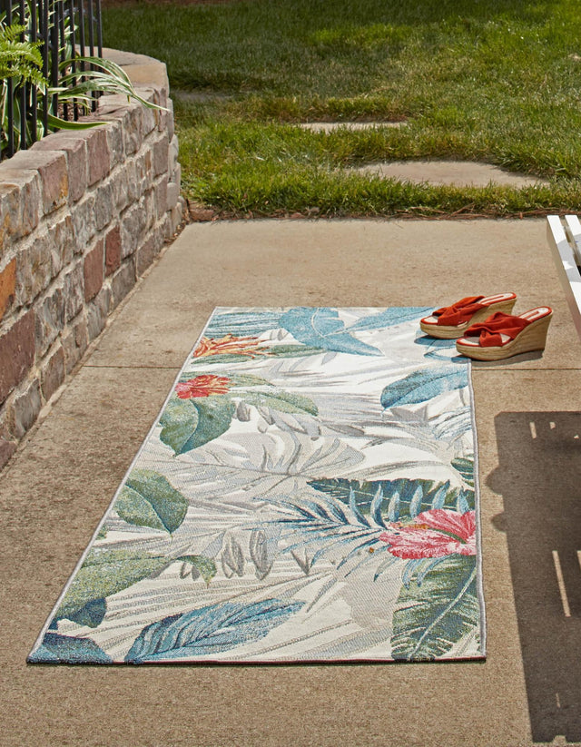 Multicolor 2' x 6' Outdoor Botanical Runner Area Rug Weather Resistant for Patio, Deck, Terrace, Balcony, Porch Polypropylene Garden Floral Tropical Carpet for Sale at Rug Engine