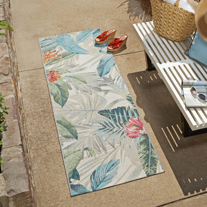 Multicolor 2' 7 x 5' 3 Outdoor Botanical Runner Area Rug Weather Resistant for Patio, Deck, Terrace, Balcony, Porch Polypropylene Garden Floral Tropical Carpet for Sale at Rug Engine