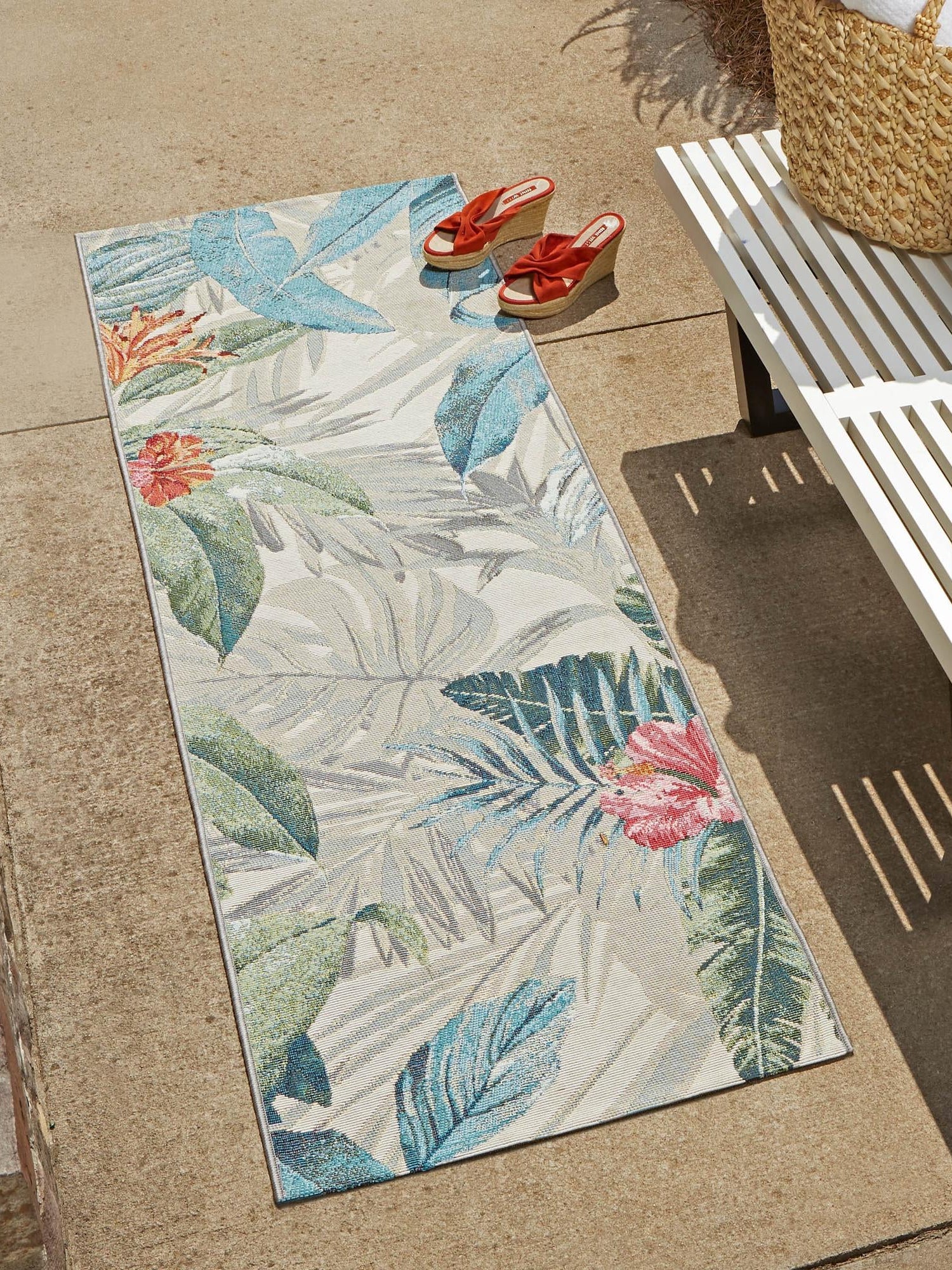 Multicolor 2' x 4' 1 Outdoor Botanical Runner Area Rug Weather Resistant for Patio, Deck, Terrace, Balcony, Porch Polypropylene Garden Floral Tropical Carpet for Sale at Rug Engine