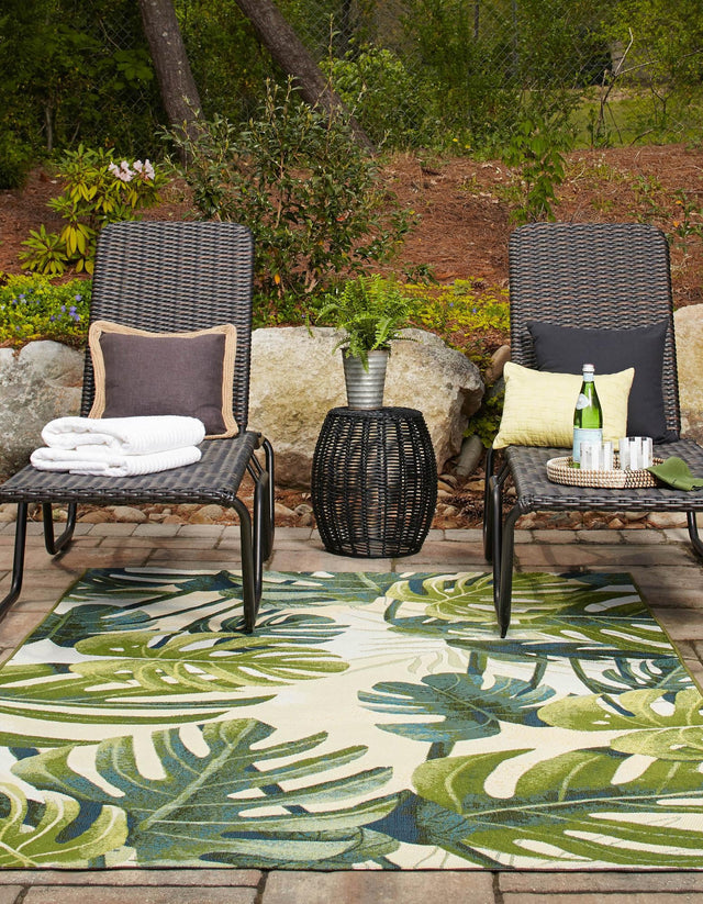Green 7' 10 x 10' Outdoor Botanical Rectangle Area Rug Weather Resistant for Patio, Deck, Terrace, Balcony, Porch Polypropylene Garden Floral Tropical Carpet for Sale at Rug Engine