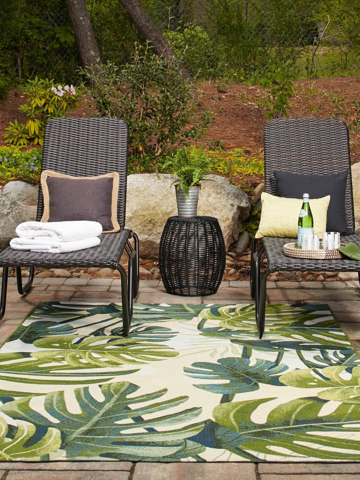 Green 10' x 14' 2 Outdoor Botanical Rectangle Area Rug Weather Resistant for Patio, Deck, Terrace, Balcony, Porch Polypropylene Garden Floral Tropical Carpet for Sale at Rug Engine