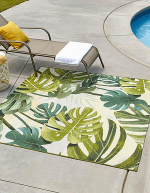 Green 10' x 10' Outdoor Botanical Square Area Rug Weather Resistant for Patio, Deck, Terrace, Balcony, Porch Polypropylene Garden Floral Tropical Carpet for Sale at Rug Engine