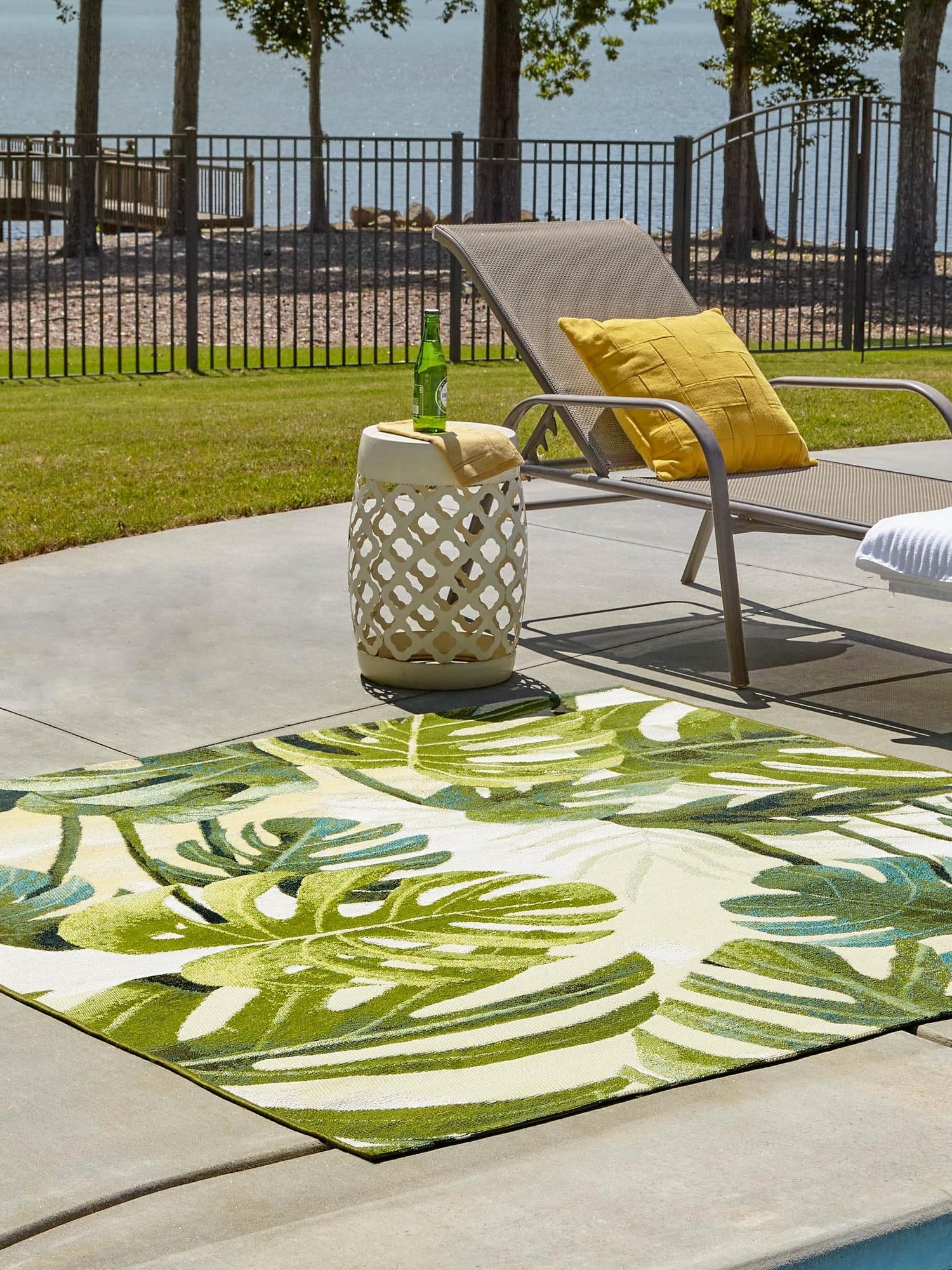 Green 10' x 10' Outdoor Botanical Square Area Rug Weather Resistant for Patio, Deck, Terrace, Balcony, Porch Polypropylene Garden Floral Tropical Carpet for Sale at Rug Engine