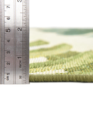 Green 4' 1 x 4' 1 Outdoor Botanical Round Area Rug Weather Resistant for Patio, Deck, Terrace, Balcony, Porch