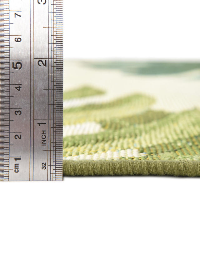 Green 4' 1 x 4' 1 Outdoor Botanical Round Area Rug Weather Resistant for Patio, Deck, Terrace, Balcony, Porch
