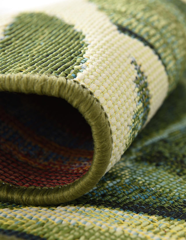 Green 4' 1 x 4' 1 Outdoor Botanical Round Area Rug Weather Resistant for Patio, Deck, Terrace, Balcony, Porch