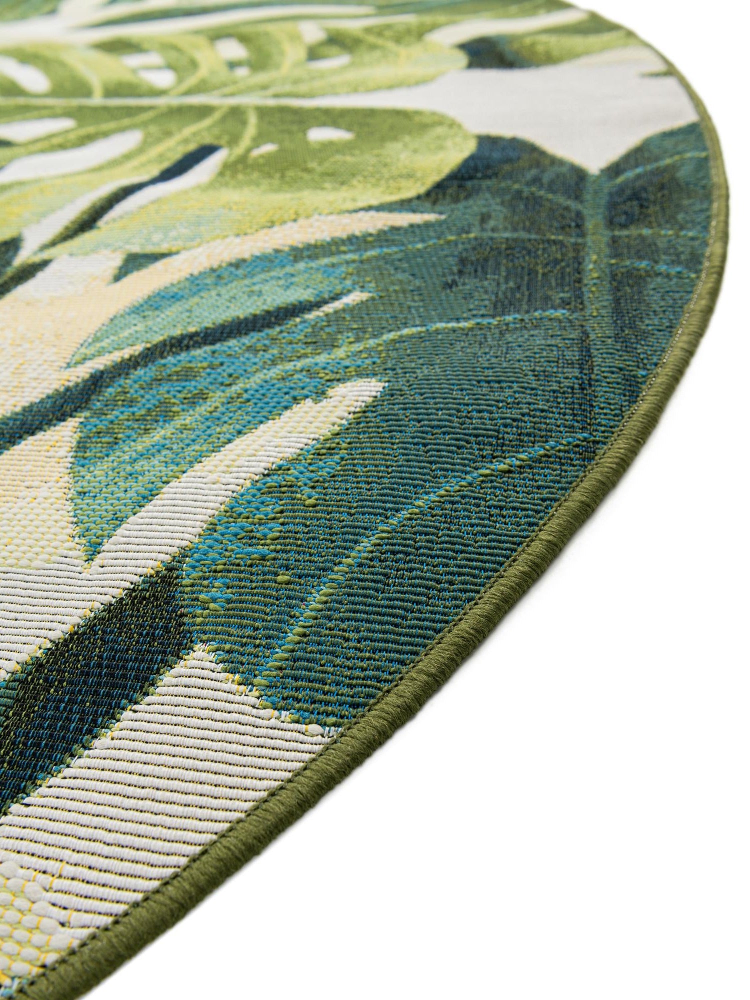 Green 4' 1 x 4' 1 Outdoor Botanical Round Area Rug Weather Resistant for Patio, Deck, Terrace, Balcony, Porch Polypropylene Garden Floral Tropical Carpet for Sale at Rug Engine